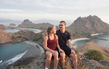 Couple Take Picture hiking Padar Island for Sunrise